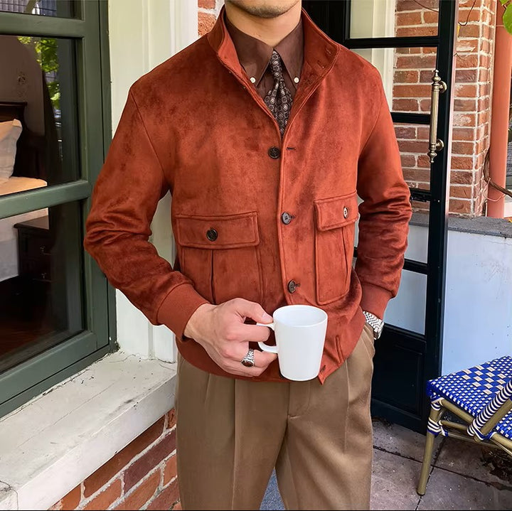 Men's Suede Button-Front Flight Jacket - Heston Manor