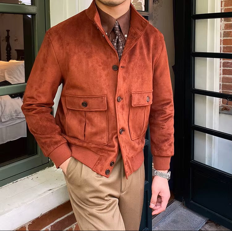 Men's Suede Button-Front Flight Jacket - Heston Manor