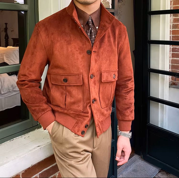 Men's Suede Button-Front Flight Jacket - Heston Manor