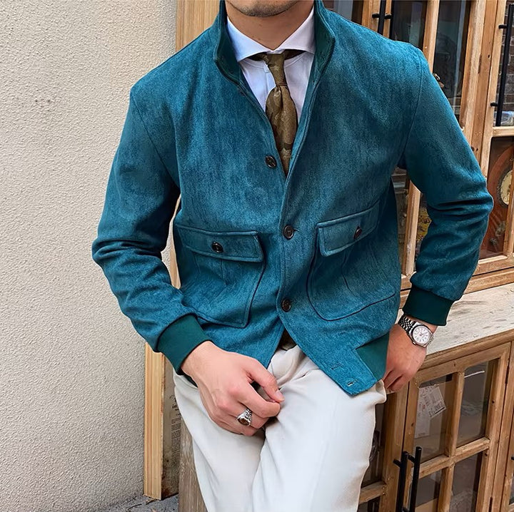 Men's Suede Button-Front Flight Jacket - Heston Manor