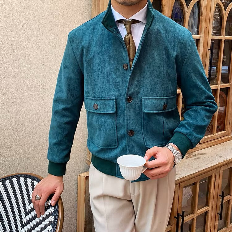 Men's Suede Button-Front Flight Jacket - Heston Manor