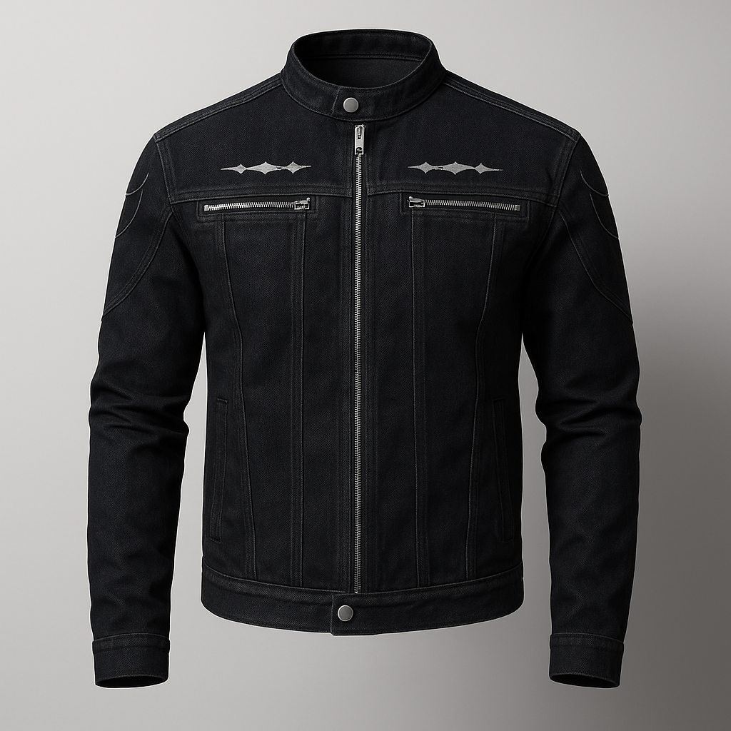 Men’s Black Stand-Collar Zip Denim Jacket - Heston Manor
