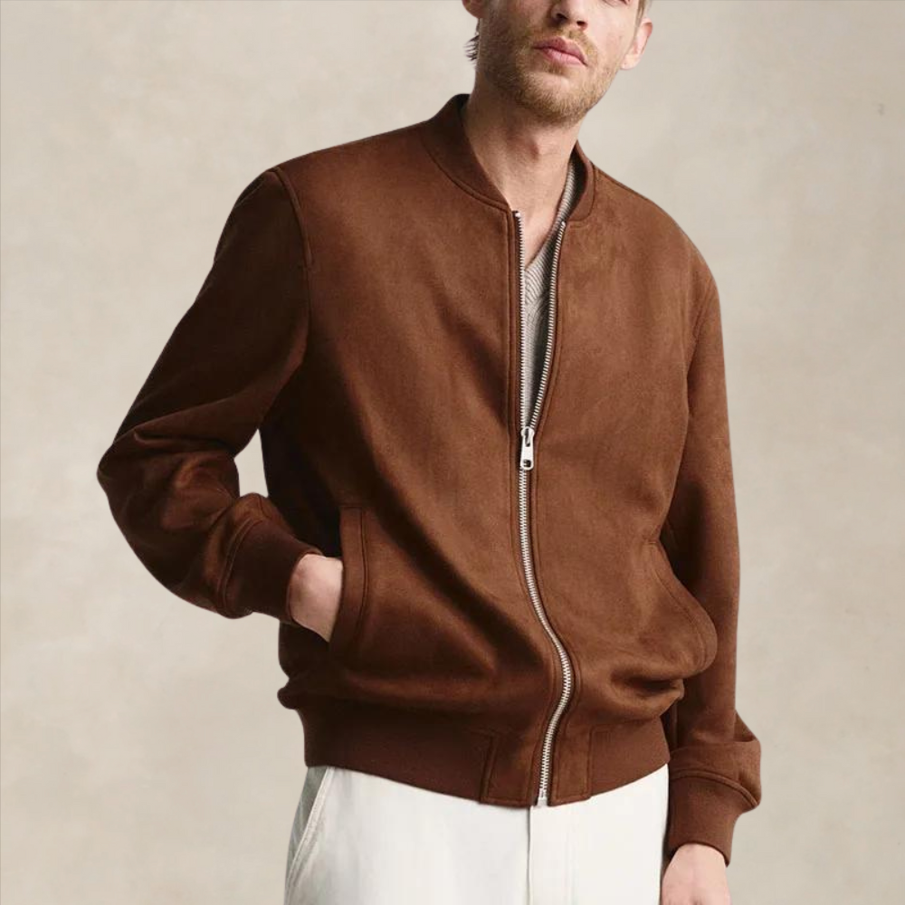 Men’s Suede-Look Zip Bomber Jacket - Heston Manor