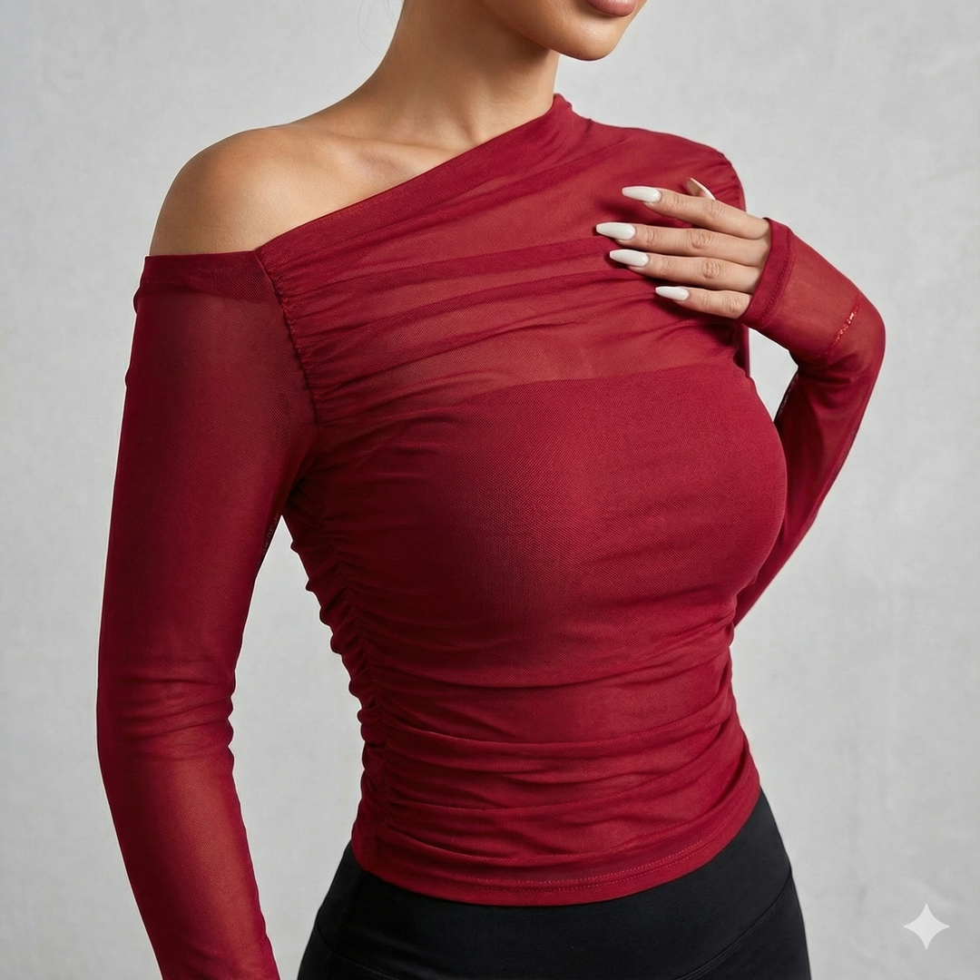 Women’s One-Shoulder Ruched Long Sleeve Top - Heston Manor