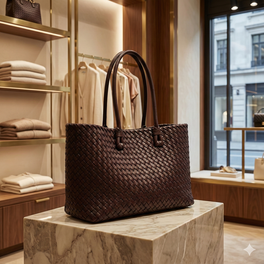 Women’s Dark Brown Woven Leather Handbag - Heston Manor