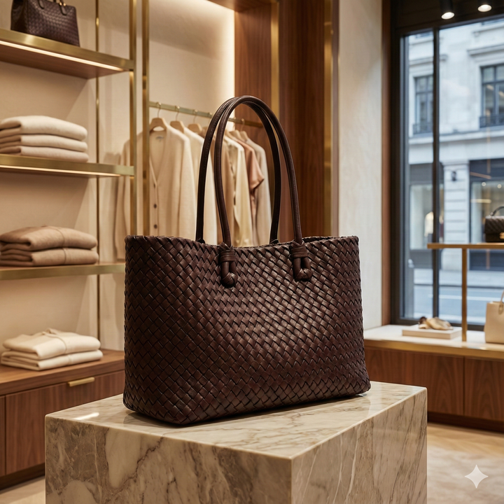 Women’s Dark Brown Woven Leather Handbag - Heston Manor