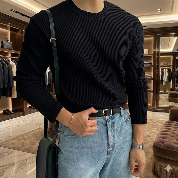 Men’s Ribbed Knit Long Sleeve Sweater - Heston Manor