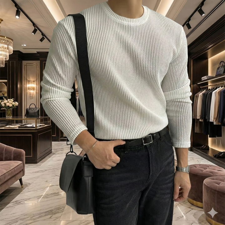 Men’s Ribbed Knit Long Sleeve Sweater - Heston Manor