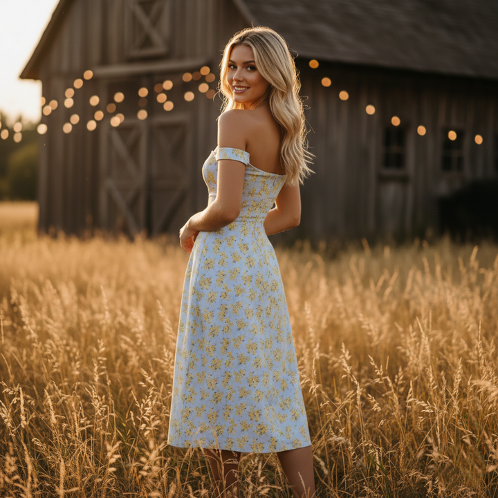 Women's Floral Botanical Corset Midi Dress - Heston Manor