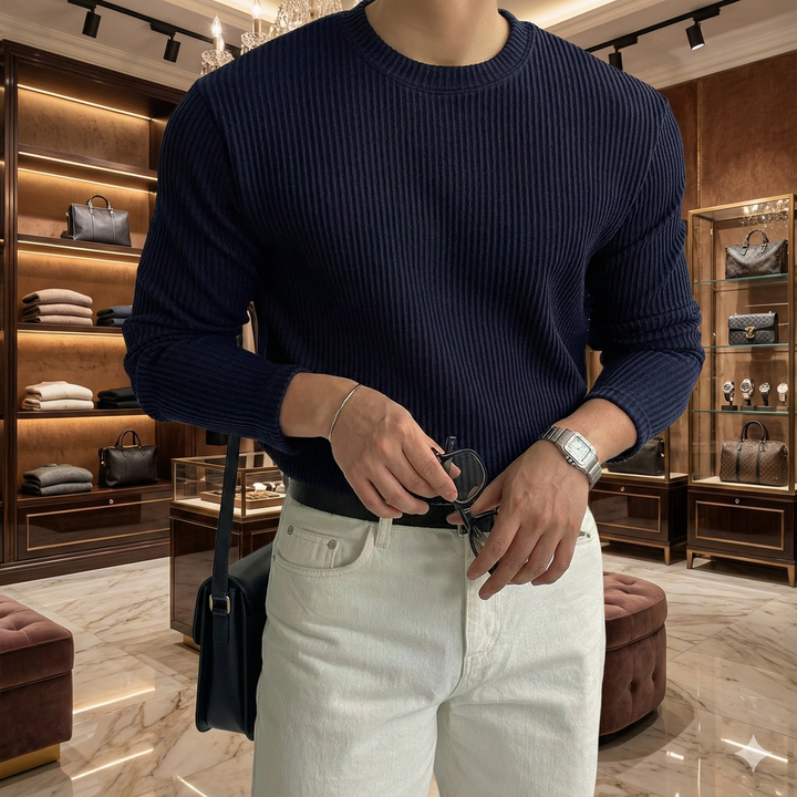 Men’s Ribbed Knit Long Sleeve Sweater - Heston Manor