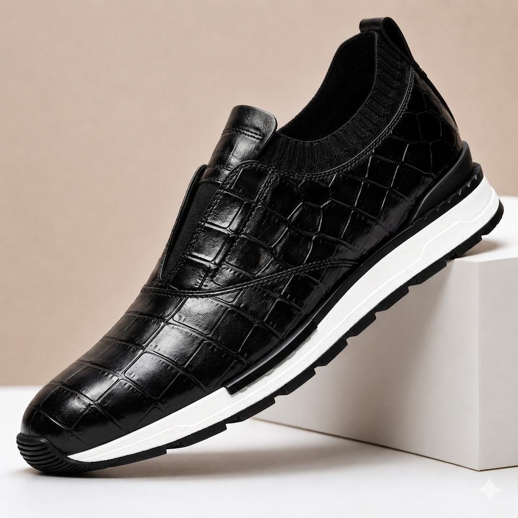 Zorel Cowhide Leather Croc Embossed Shoes
