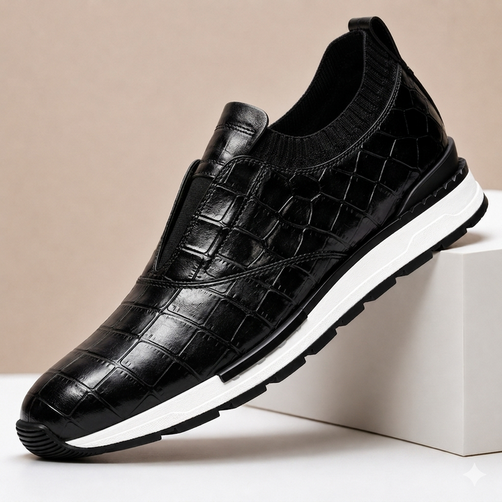 Zorel Cowhide Leather Croc Embossed Shoes