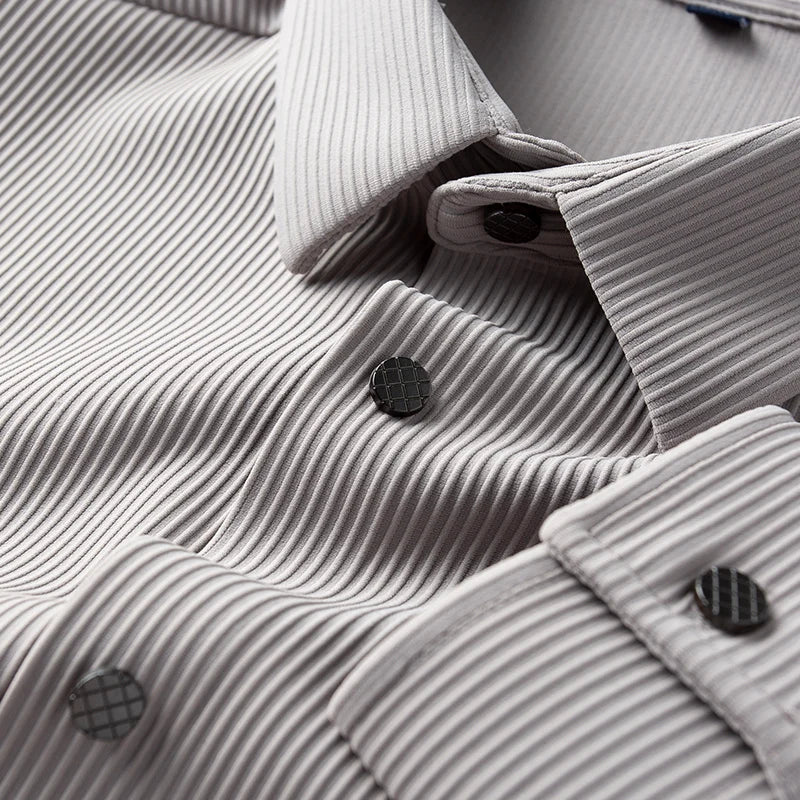 Men’s White Vertical Ribbed Long Sleeve Shirt - Heston Manor