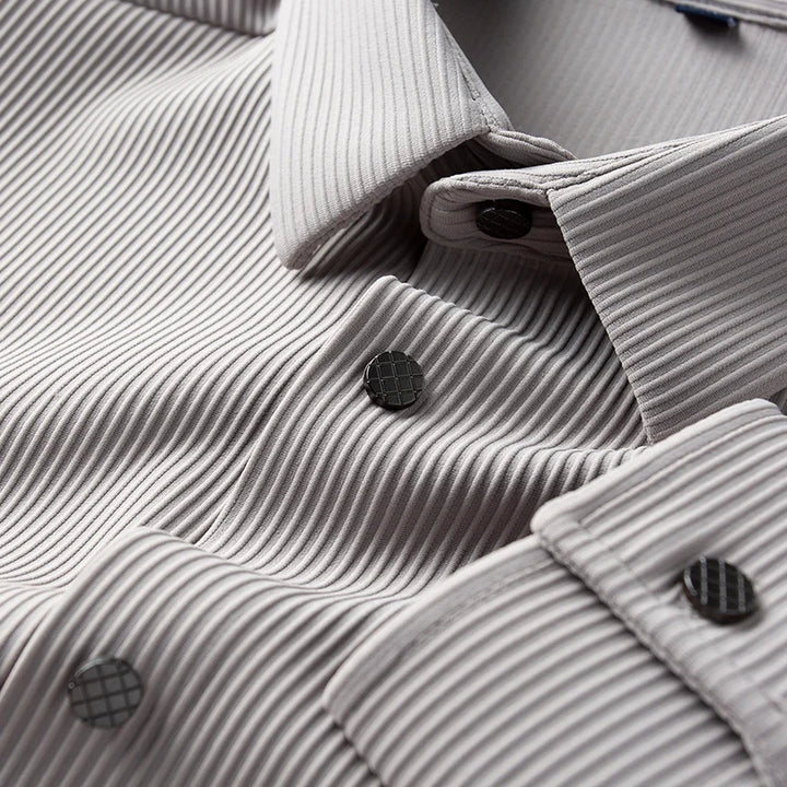 Men’s White Vertical Ribbed Long Sleeve Shirt - Heston Manor