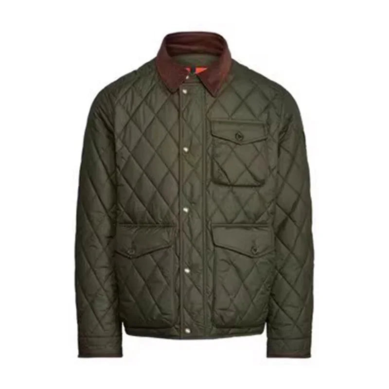Men’s Navy Quilted Jacket Corduroy Collar - Heston Manor