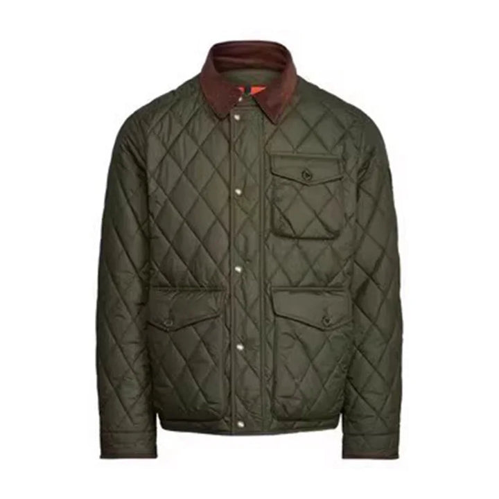 Men’s Navy Quilted Jacket Corduroy Collar - Heston Manor