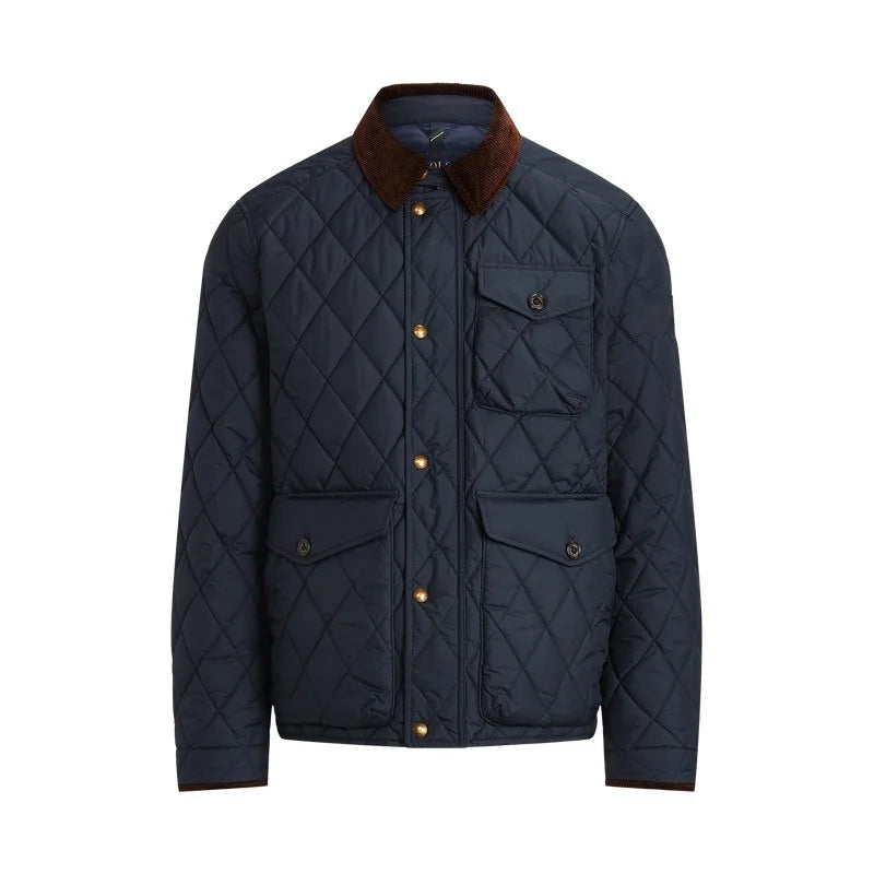 Men’s Navy Quilted Jacket Corduroy Collar - Heston Manor