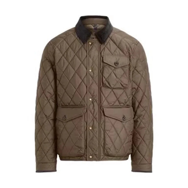 Men’s Navy Quilted Jacket Corduroy Collar - Heston Manor