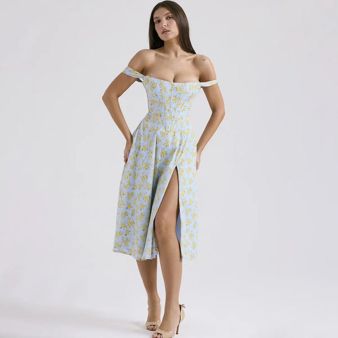 Ladies Printed Sexy Evening Dress Sleeveless Birthday Party Dresses Midi Prom Fishbone Dress Green Girls Prom Gowns 2773 - Heston Manor