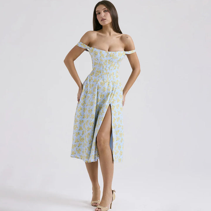 Ladies Printed Sexy Evening Dress Sleeveless Birthday Party Dresses Midi Prom Fishbone Dress Green Girls Prom Gowns 2773 - Heston Manor