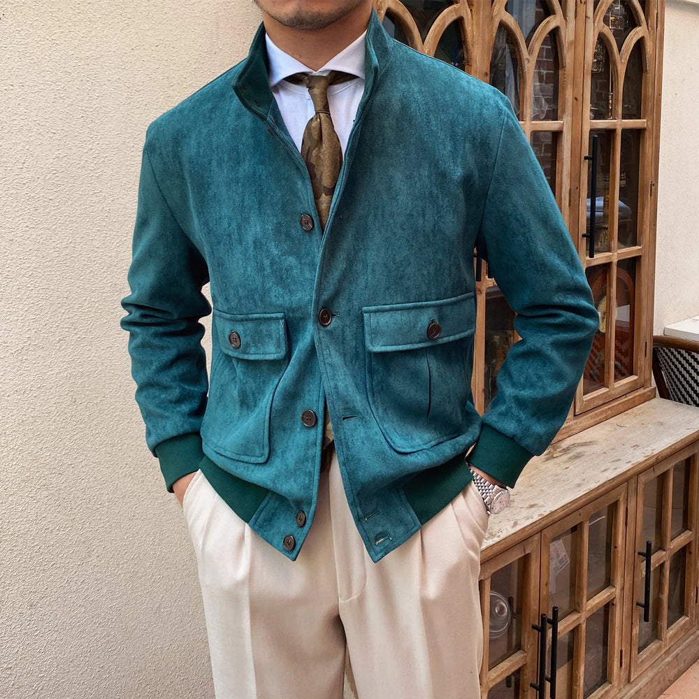 Men's Suede Button-Front Flight Jacket - Heston Manor