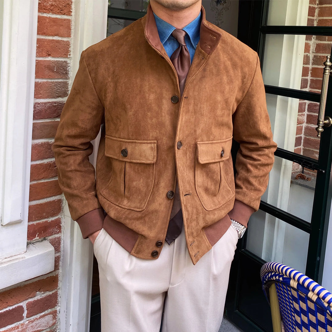 Men's Suede Button-Front Flight Jacket - Heston Manor
