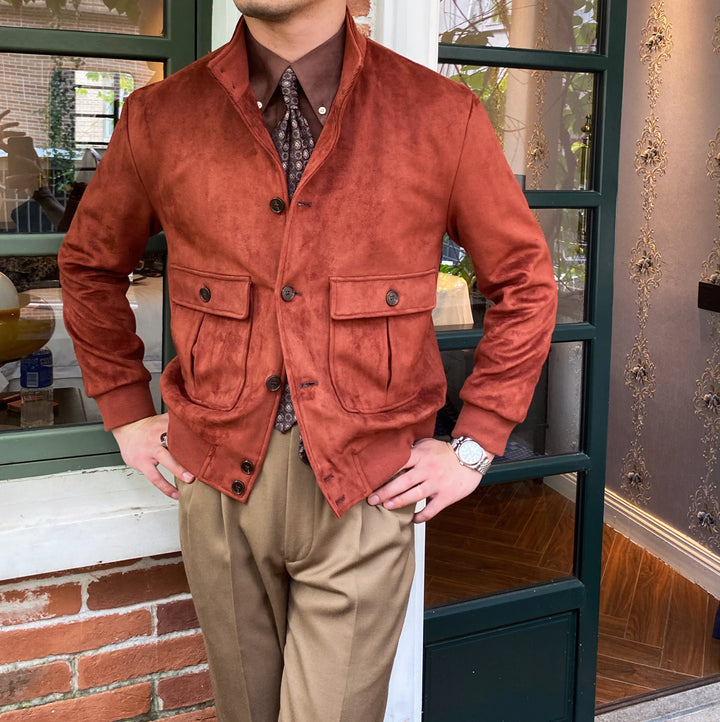 Men's Suede Button-Front Flight Jacket - Heston Manor