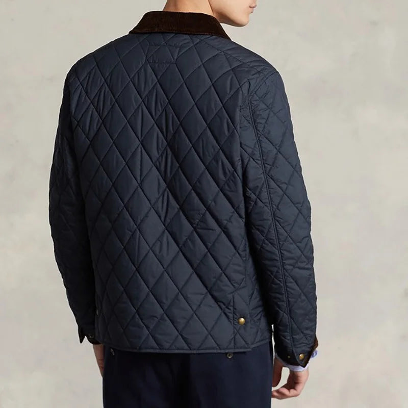 Men’s Navy Quilted Jacket Corduroy Collar - Heston Manor