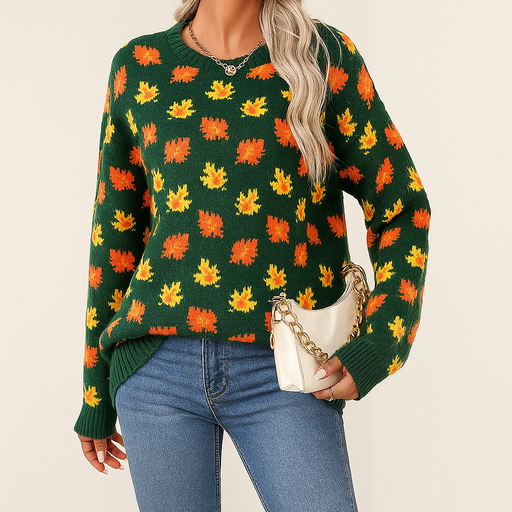 Women's Autumn Maple Leaf Pullover Sweater - Heston Manor