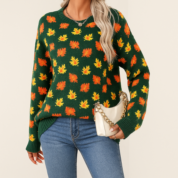 Women's Autumn Maple Leaf Pullover Sweater - Heston Manor