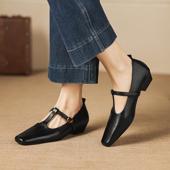 Dazie Genuine Leather T-Strap Heels