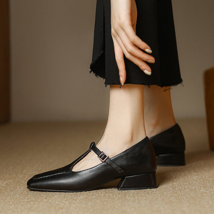 Emma Leather T-Strap Heel Pumps