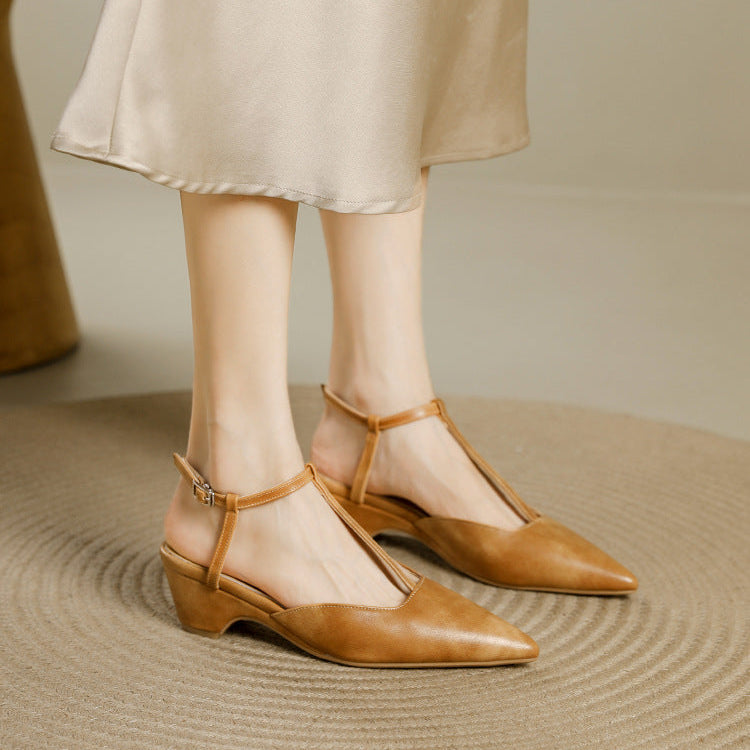 Brina Genuine Leather T-Strap Heels