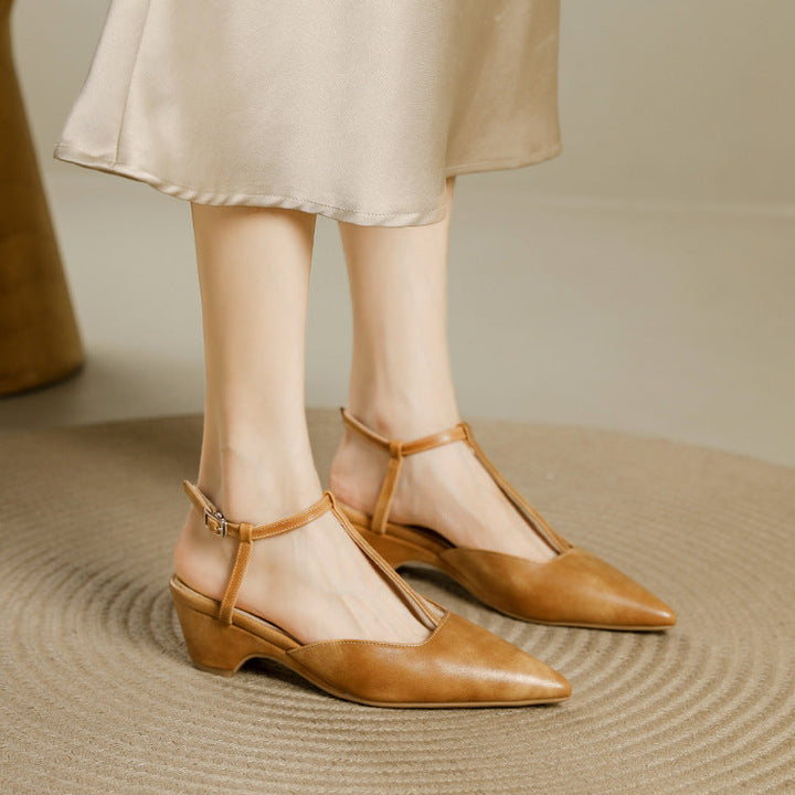 Brina Genuine Leather T-Strap Heels