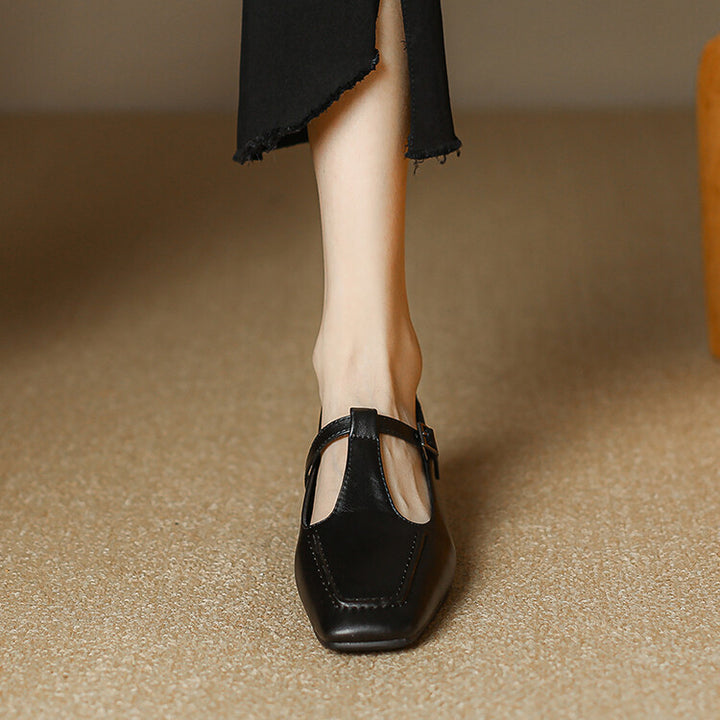 Emma Leather T-Strap Heel Pumps