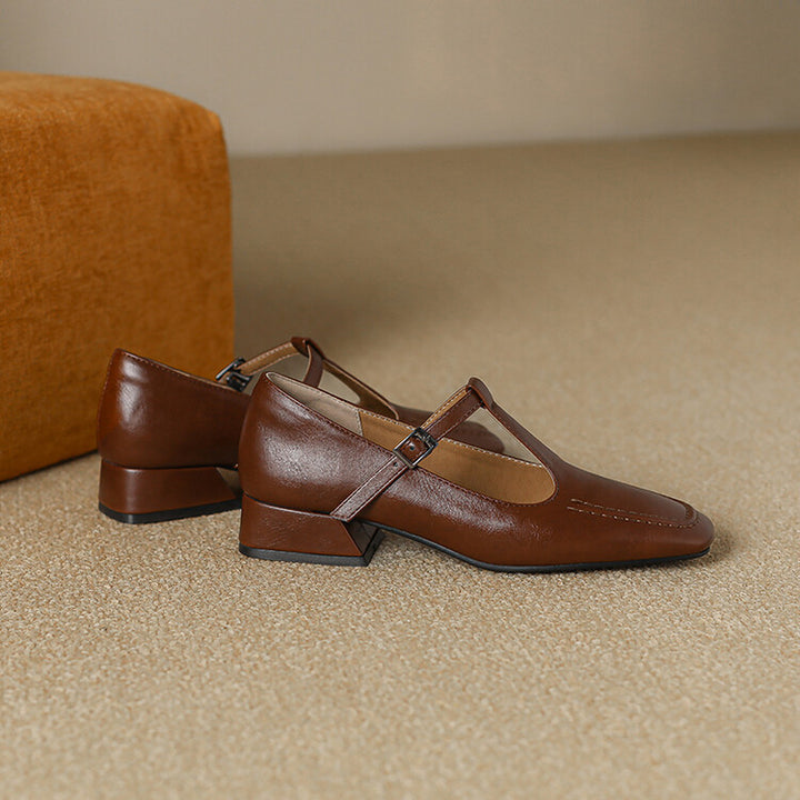 Emma Leather T-Strap Heel Pumps