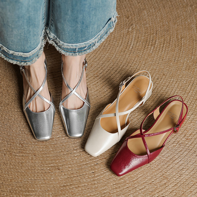 Elsen Genuine Leather Crisscross Strap Heels