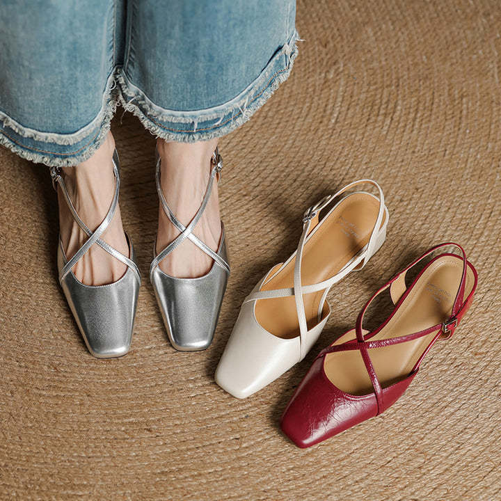 Elsen Genuine Leather Crisscross Strap Heels