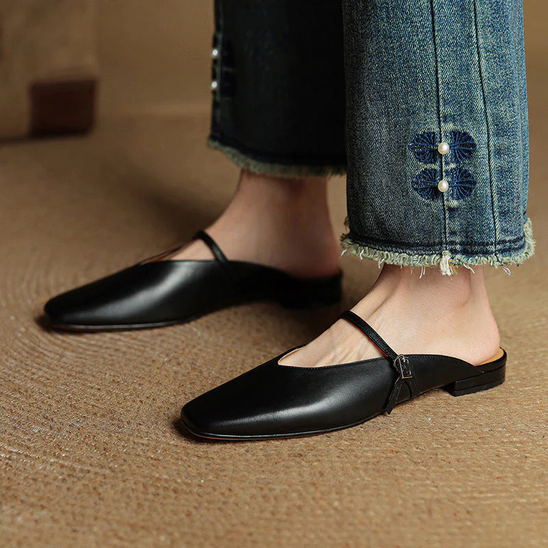 Helia Genuine Leather Mary Jane Mules - Heston Manor