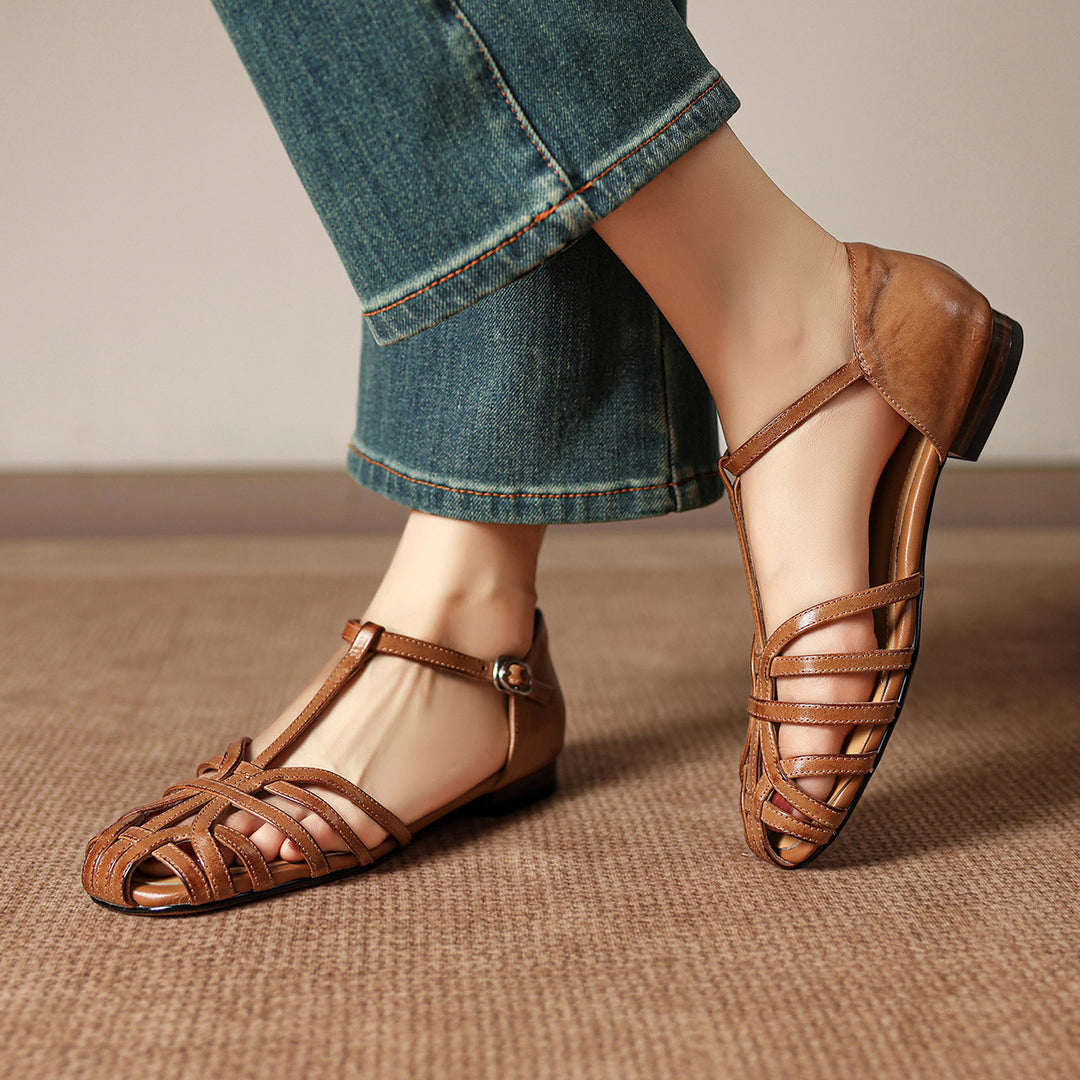 Ozela Genuine Leather Sandal Flats