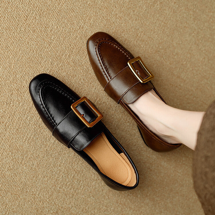 Zaria Buckled Genuine Leather Loafers