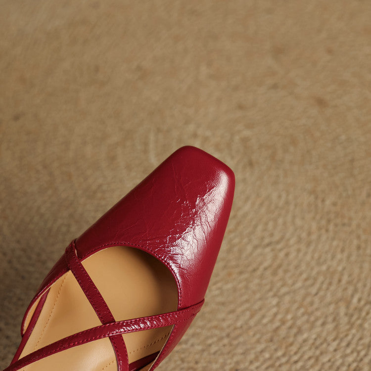 Elsen Genuine Leather Crisscross Strap Heels
