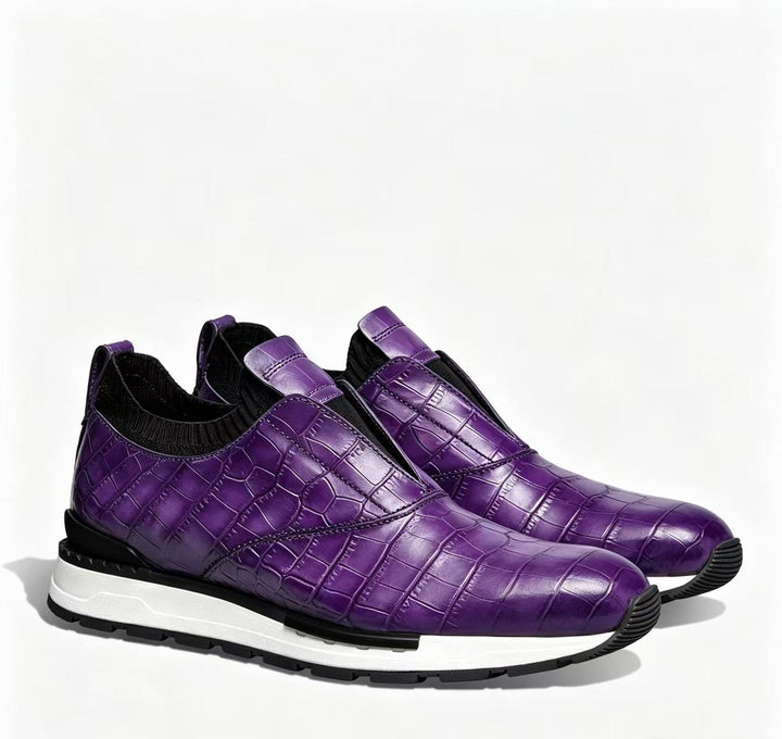 Zorel Cowhide Leather Croc Embossed Shoes