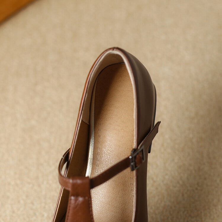 Emma Leather T-Strap Heel Pumps