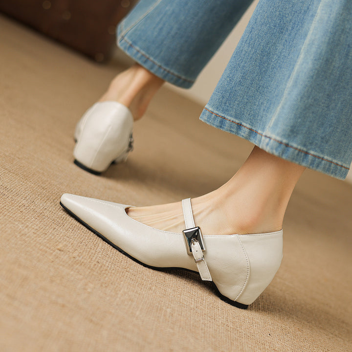 Nelia Pointed Toe Leather Flat Pumps