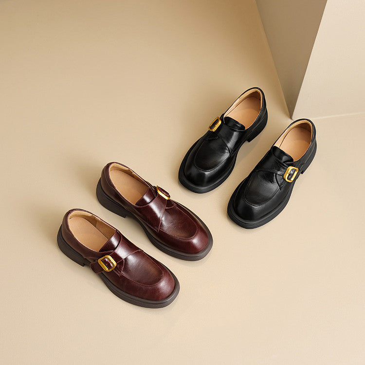 Veza Genuine Leather Buckled Loafers