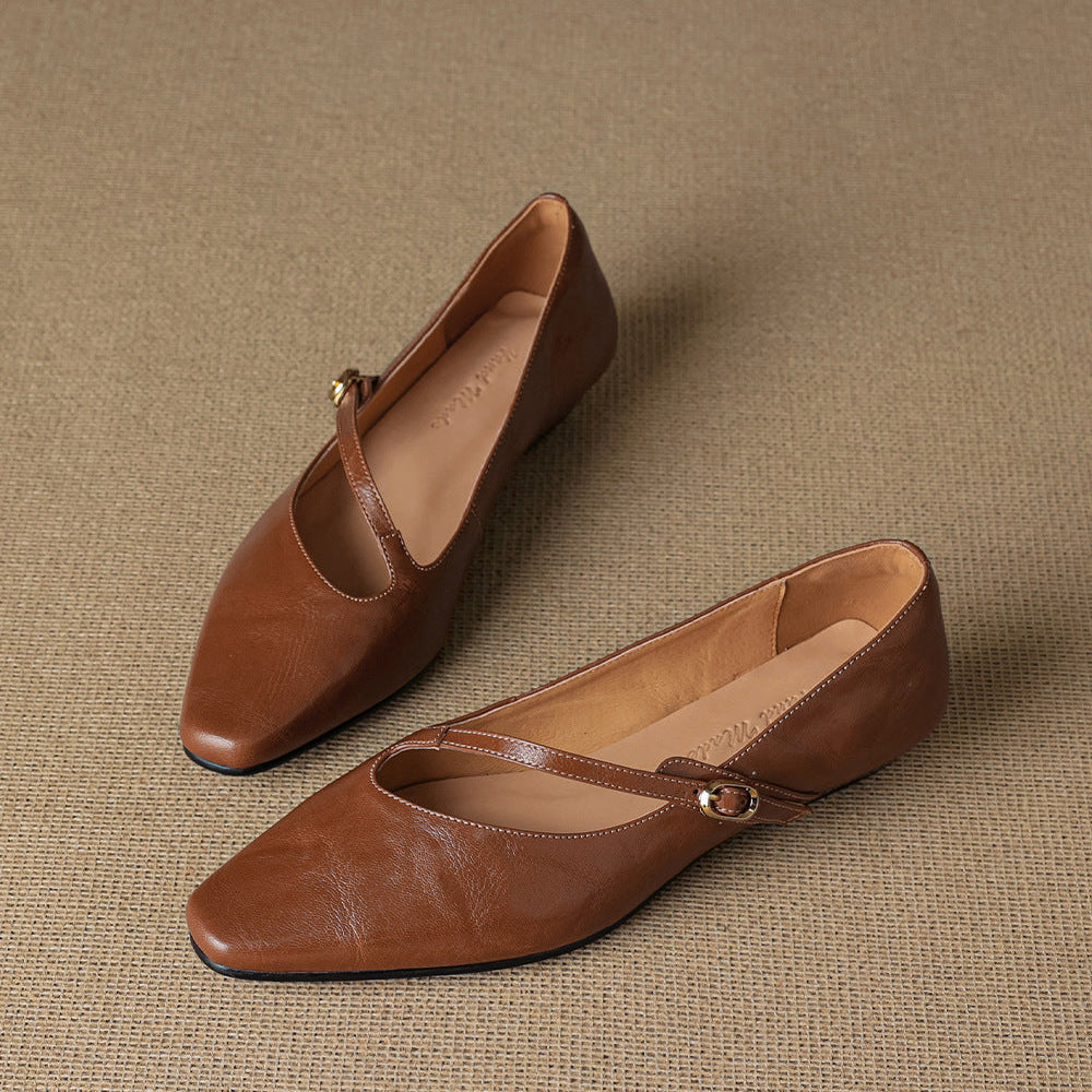 Izla Genuine Leather Mary Jane Flats