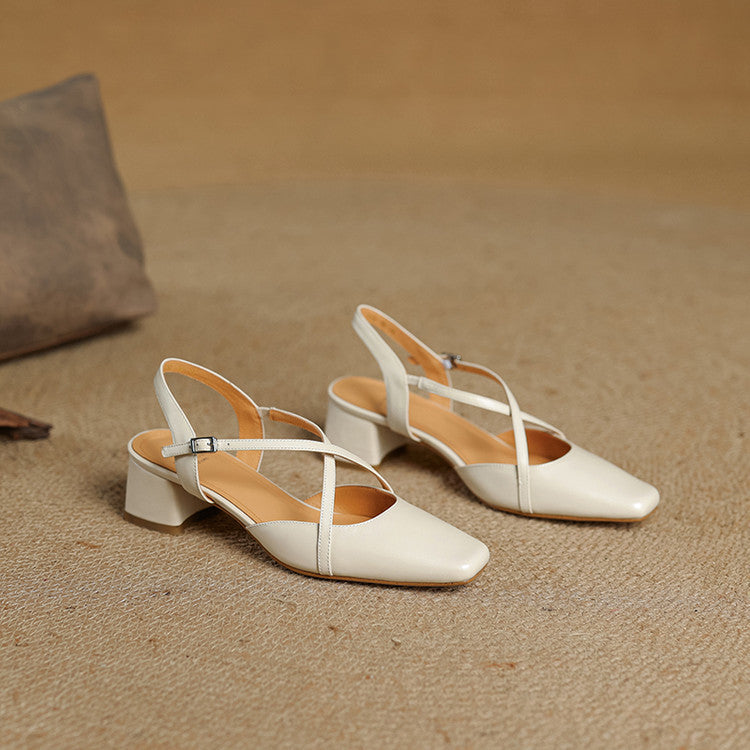 Elsen Genuine Leather Crisscross Strap Heels