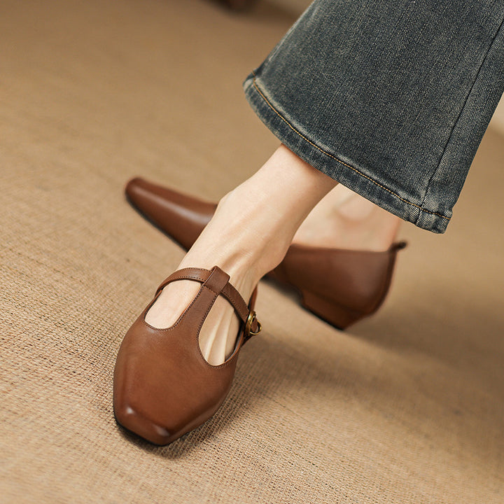 Dazie Genuine Leather T-Strap Heels