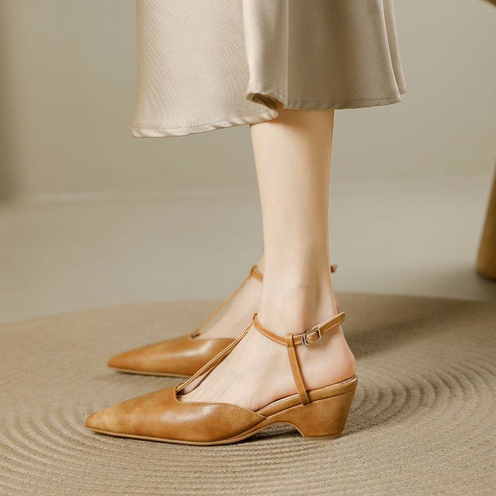 Brina Genuine Leather T-Strap Heels